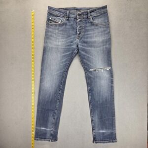 Diesel Jeans Mens 33x32 Blue Med Wash Skinny Slim Distressed Button Fly